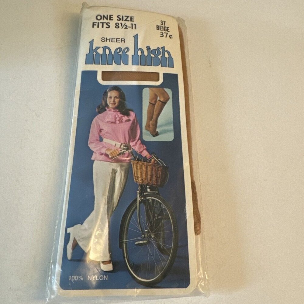Vintage USEnvelope Nylon Knee Hi Beige Sheer New C38 - Picture 1 of 2